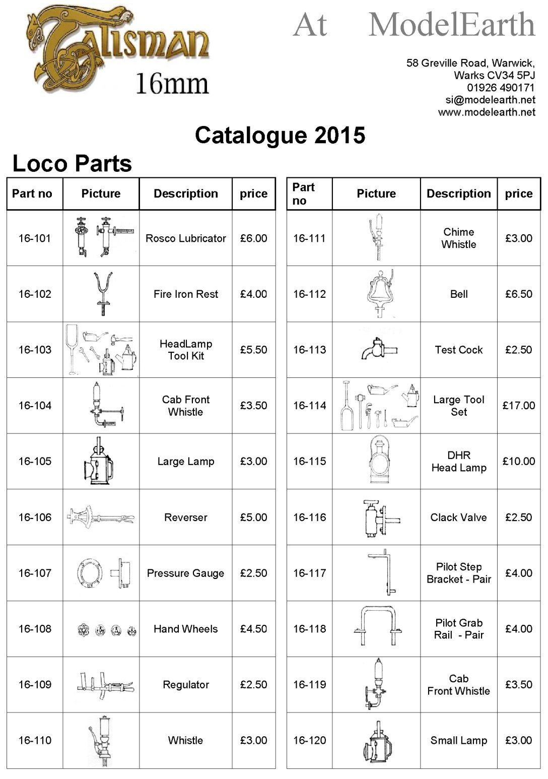 Talisman 16mm catalogue page 1